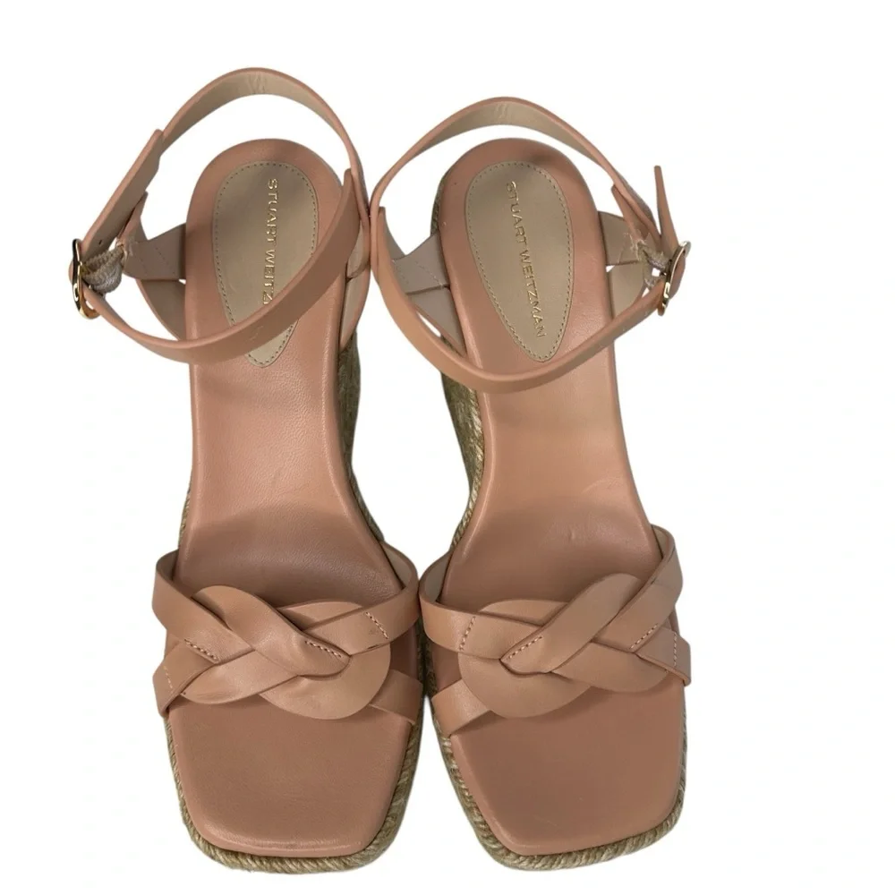 Stuart Weitzman Tan Braida Max Leather Espadrille Wedge Sandals Sz: 6.5